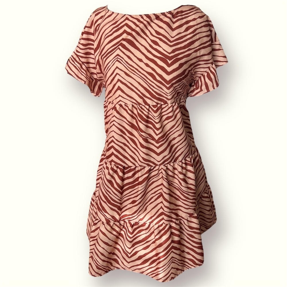 Women's Nine West Tiered Dolman-Sleeve Babydoll Zebra Print Tiered Dress L